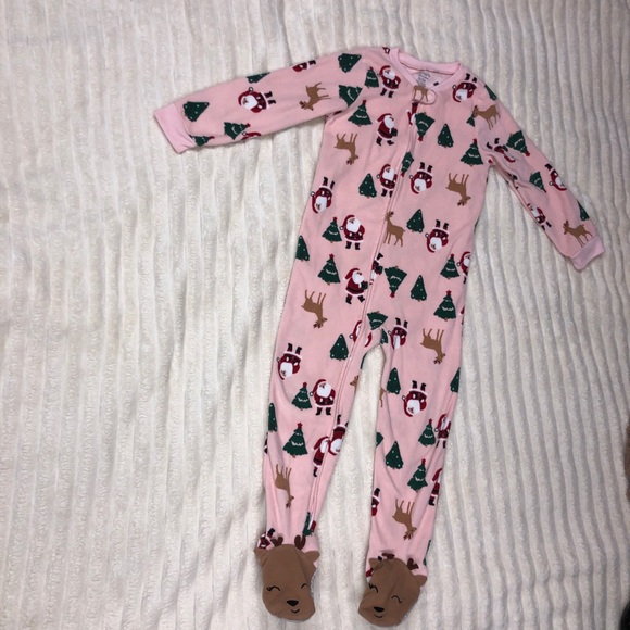 Carters Pink GUC Fleece Reindeer Zip Up Footie 5T - Picture 1 of 6